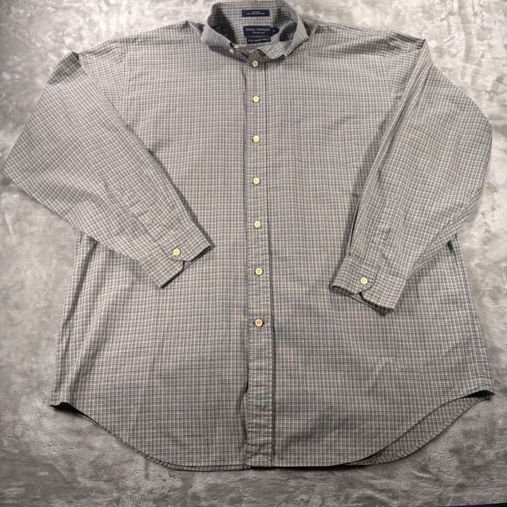 Daniel Cremieux Collection Mens XL Button Down Shirt Fine Italian Fabric Check